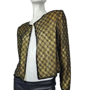 Vintage Stenay 100% Silk Gold & Black Beaded Evening Blazer